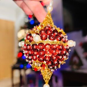Christmas Ornament Push Pin red beads  
Decorated vintage bulb